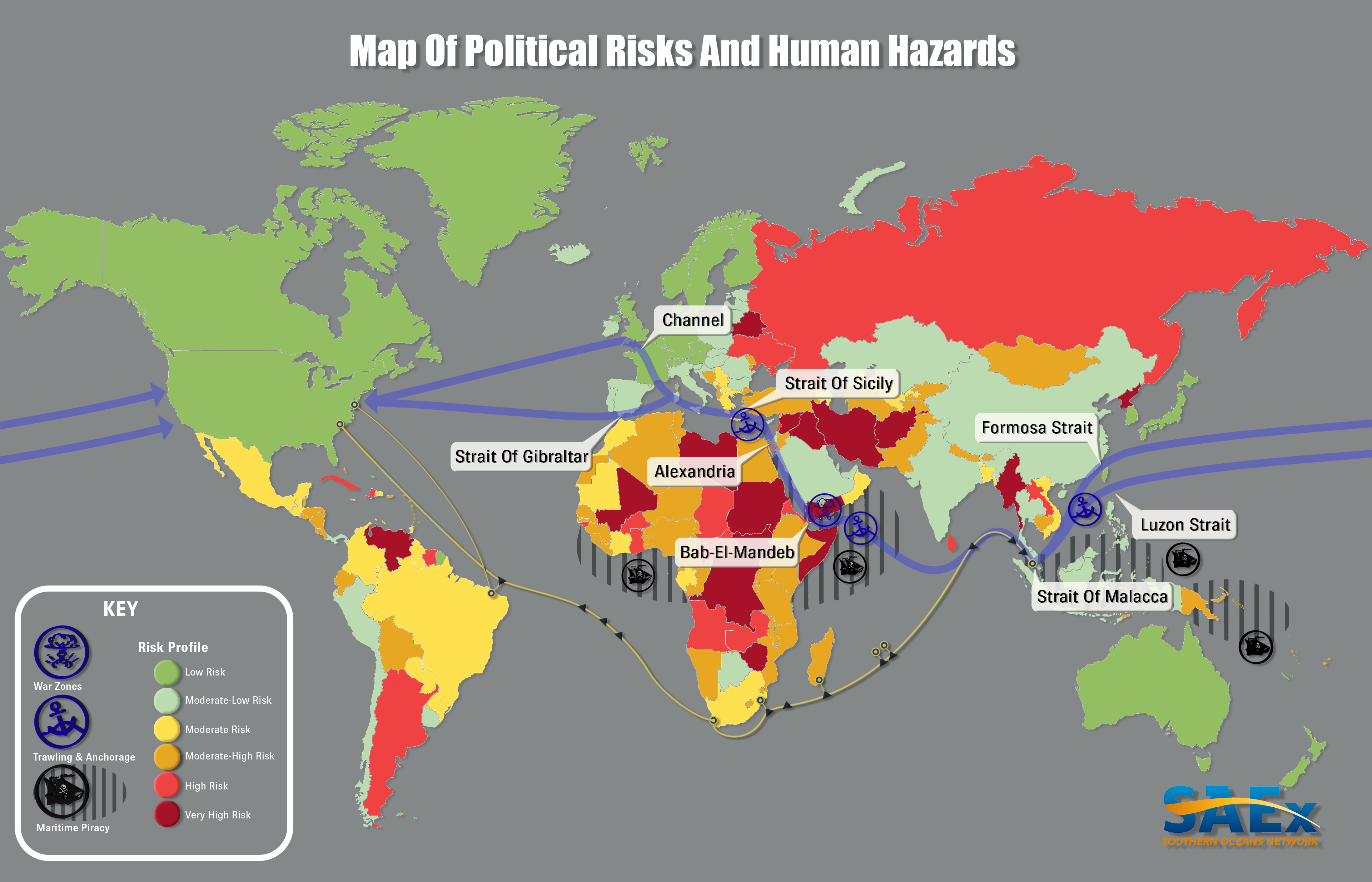 World Map of Political Risks and Human Hazards including Piracy